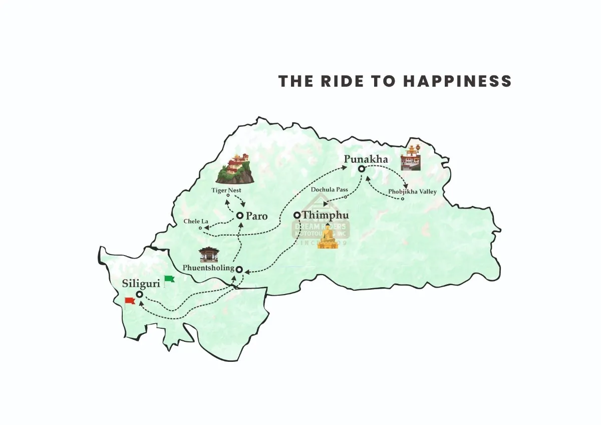 bhutan road map for 8 days bike tour