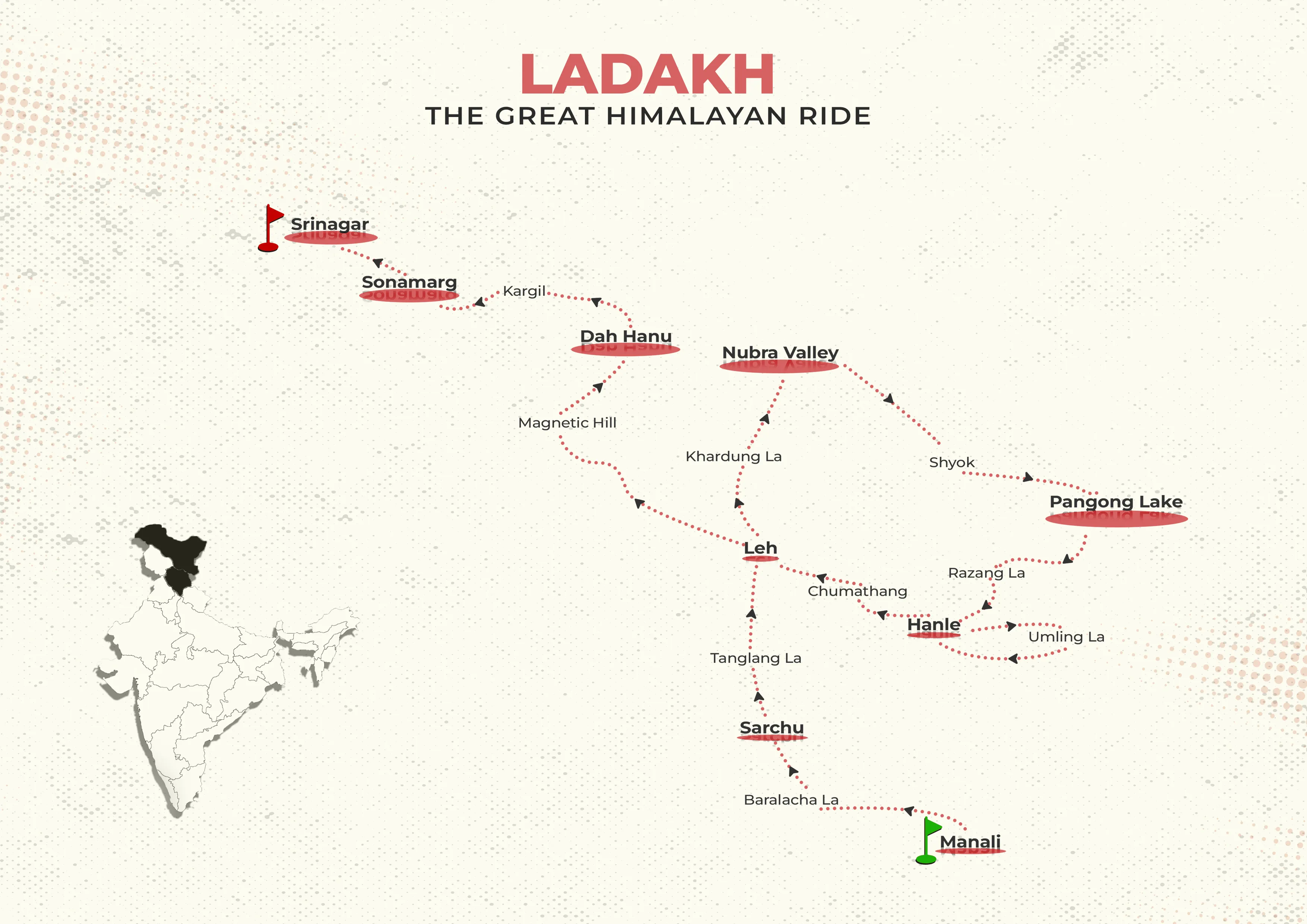 ladakh 12 days manali to srinagar road map